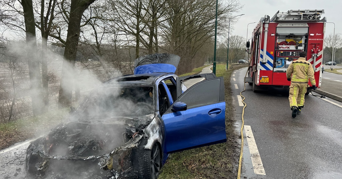 Auto begint te roken op N615 bij Lieshout, even later staat voertuig in lichterlaaie