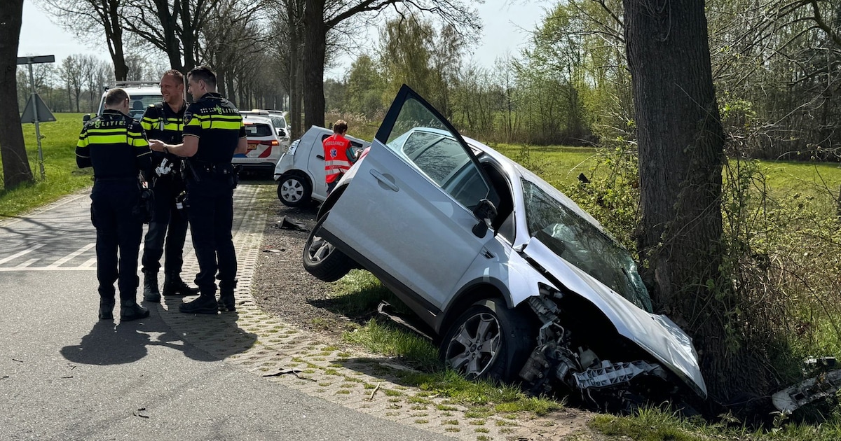 Auto’s belanden in sloot na harde botsing in Gemert, één wagen tegen boom