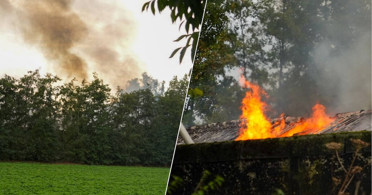 Uitslaande brand in leegstaande stal tussen Lierop en Helmond, asbest in dak