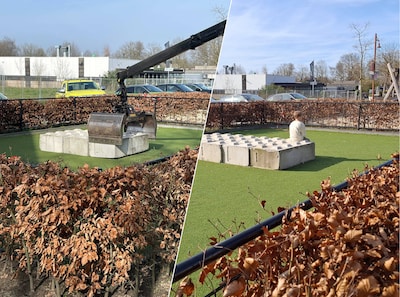 Betonblokken op een speelveldje in Oisterwijk: kinderen mogen hier niet meer met ballen, tot woede v