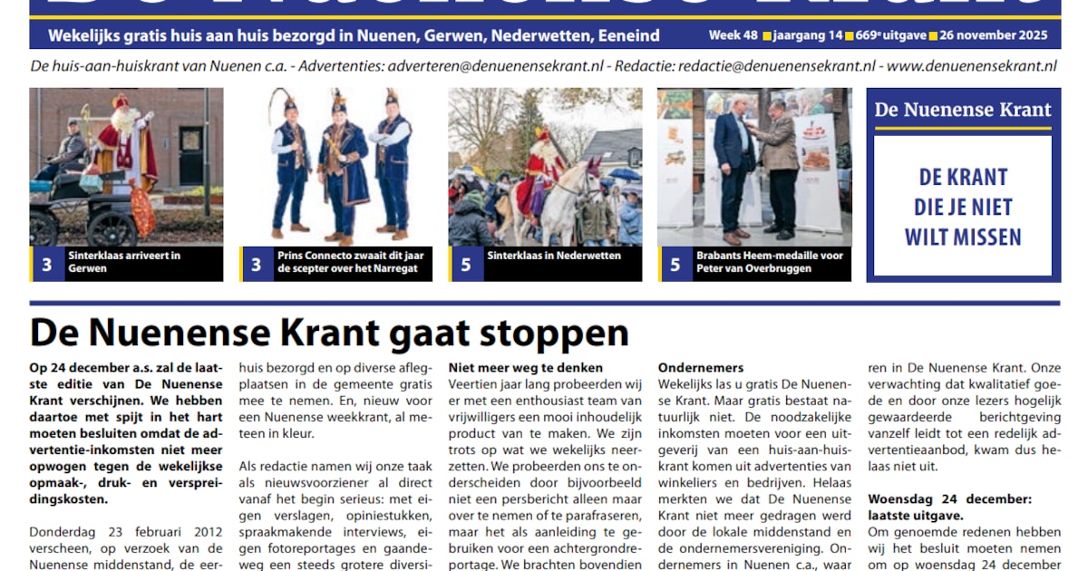 De Nuenense Krant stopt, na bijna 14 jaar einde aan gratis weekblad ...
