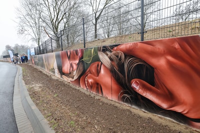 Nieuw Veldhovens kunstwerk van Studio Giftig laat elf wijken samenkomen in één muurschildering