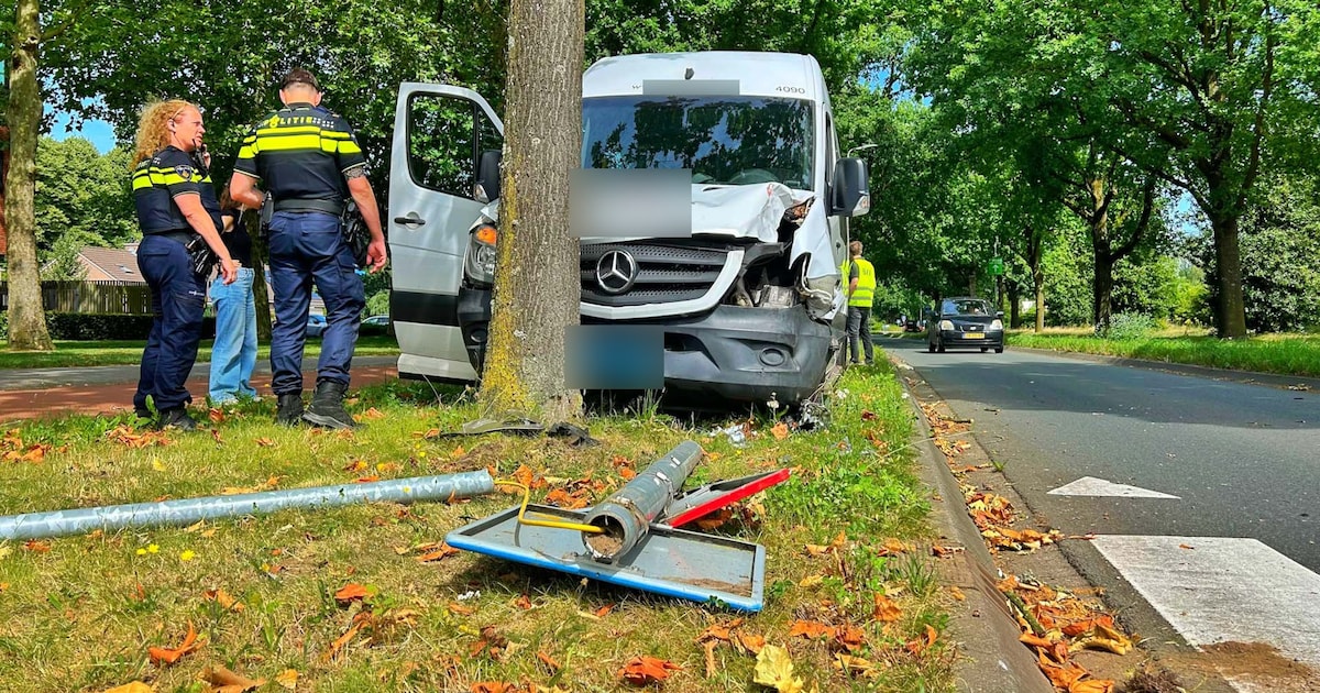 Taxichauffeur raakt onwel en rijdt tegen verkeerspaal en boom in Veldhoven